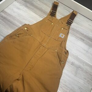 Carhartt Insulated Quilted Bib Overalls R02 BRN Size 34x34 Double Knee USA Made